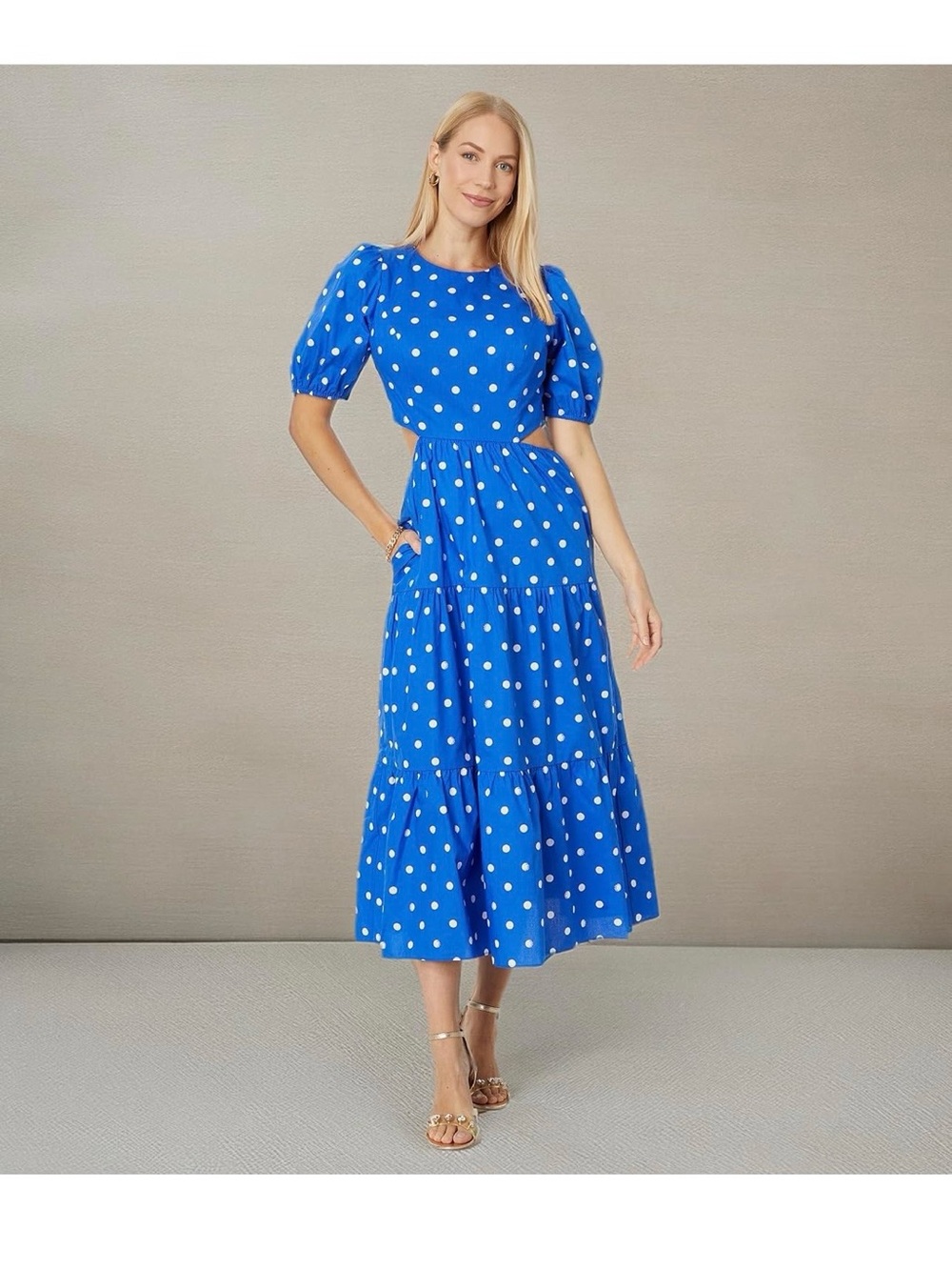 Lilly Pulitzer Blue Polka Dot Puff Sleeve Maxi Dress